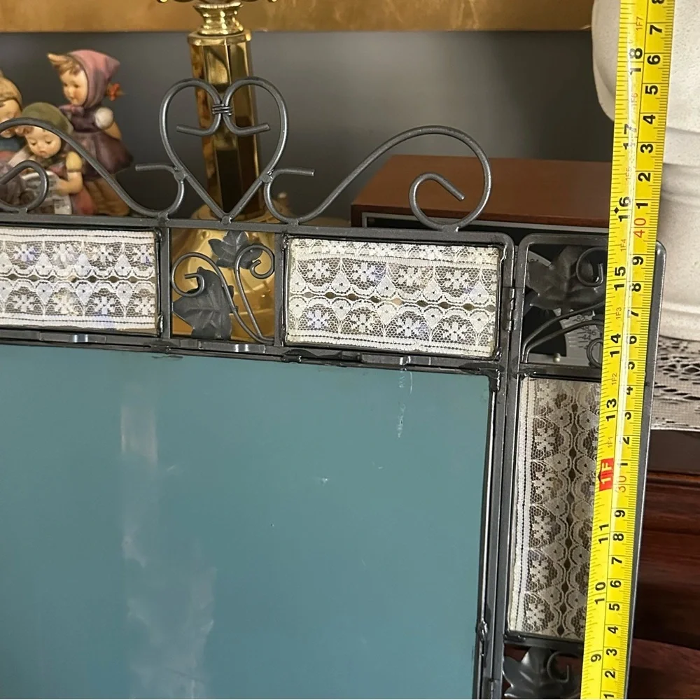 Vintage Silver and Blue Floral Wall Mirror
